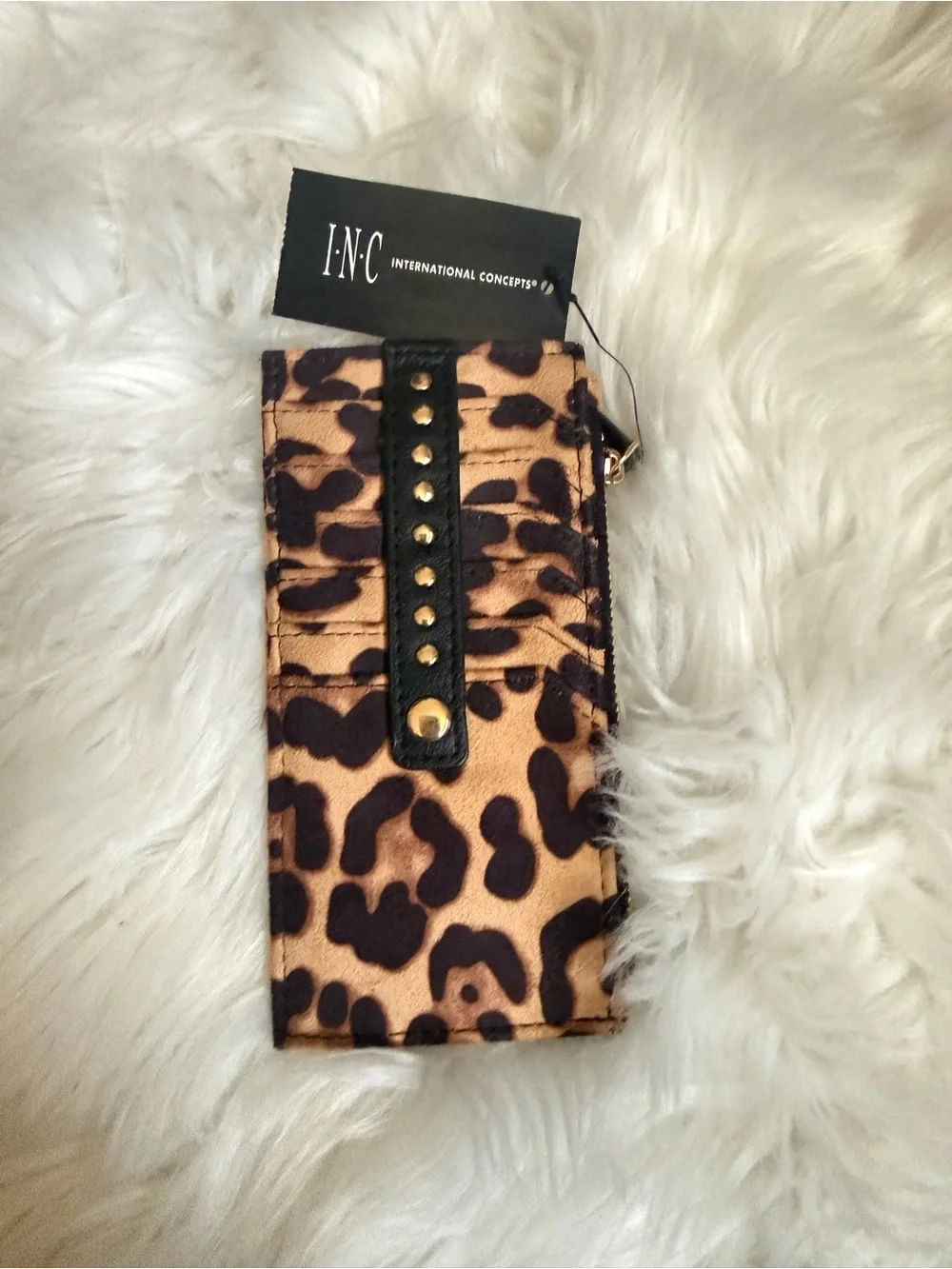 INC International Concepts Leopard Print Card & ID Holder - Brown/Black